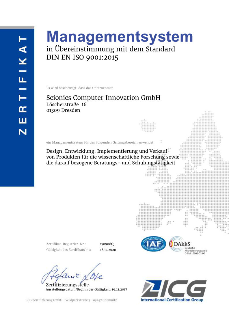 Bild für Scionics-Produktabteilung erhält ISO 9001:2015 Zertifizierung